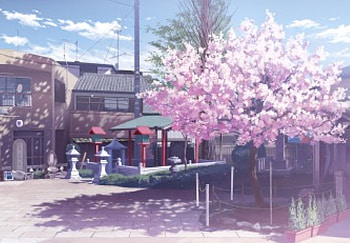 Scenery, floral, nice, flower, scenic, cherry blossom, , cloud, blossom, sweet, scene, house, tree, plant, anime, pretty, sakura, building, sky, sakura blossom, lovely, realistic, home HD wallpaper