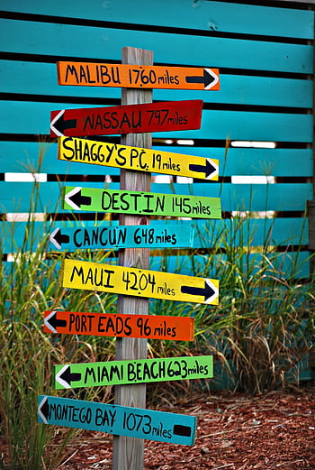 Vibrant signpost with distances to famous destinations, perfect for travel themes. HD phone wallpaper