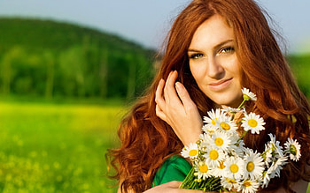 *** With flowers ***, redhead, model, flowers, beautiul HD wallpaper
