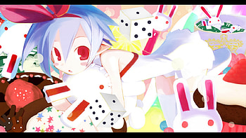 anime, animal girl, chocolat, animals, shot hair, colors, red eyes, blue hair HD wallpaper