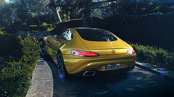Mercedes-AMG GT, rear view, yellow HD wallpaper