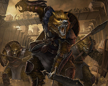 Werewolves Attack, Humans, Sords, Werewolves, Spears, Fantasy, Fort HD wallpaper