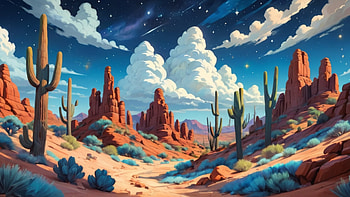 Desert, desert, sky, Stars, cactus, smoke HD wallpaper