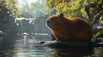 Serene Capybara: A Stunning Ultra, Animal, capybara, Wildlife, nature, river HD wallpaper
