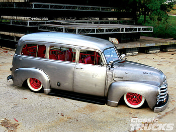 Lowered 53 Suburban, silver, bowtie, classic, chevy HD wallpaper