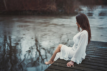 Girl Pier Side White Dress , white-dress, pier, girls, model HD wallpaper