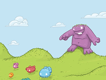 Grass, Clouds, Vector, Bright, Monster, Beasts HD wallpaper