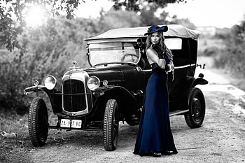 Retro Model and her Car, retro, model, car, hat HD wallpaper