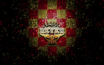 Reyer Venezia, glitter logo, LBA, purple brown checkered background, basketball, italian basketball club, Reyer Venezia logo, mosaic art, Lega Basket Serie A HD wallpaper