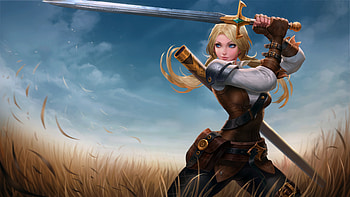 Blue Eyes Girl Sword Woman Warrior, artist, artwork, digital-art, warrior, sword HD wallpaper
