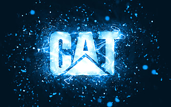 Caterpillar blue logo, , CaT, blue neon lights, creative, blue abstract background, Caterpillar logo, CaT logo, brands, Caterpillar HD wallpaper