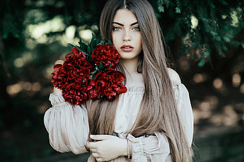 Lovely Girl, model, flowers, long hair, woman HD wallpaper
