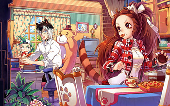 Fantasy World, animal, orginal, neko, fantasy, house, girl, indoor HD wallpaper