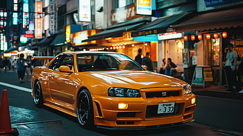 Sunburst R34 — Yellow Nissan Skyline GT-R | Quad, Nissan Skyline GT-R, yellow, Nissan HD wallpaper