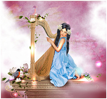Harmony, muse, music, fantasy, musical, girl, harp HD wallpaper