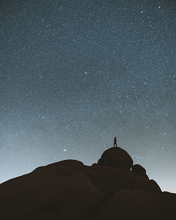 Night, Rocks, Dark, Silhouette, Starry Sky, Loneliness HD phone wallpaper