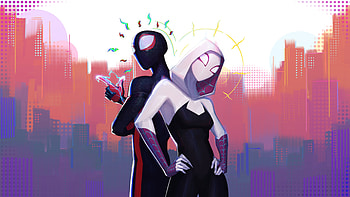 Across Dimensions Miles And Gwen, miles-morales, spiderman, gwen-stacy, superheroes, artwork, art, digital-art HD wallpaper