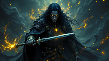 Dark Thunderlord – Wielder of the Cursed Blade, dark anime, glowing eyes, fantasy warrior HD wallpaper