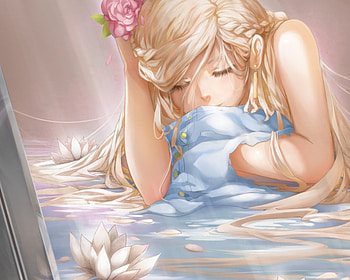 White Lotus, sleeping, long hair, beauty, nice, , water, female, sleep, sweet, girl, beautiful, anime girl, anime, pretty, lovely, realistic, lotus HD wallpaper