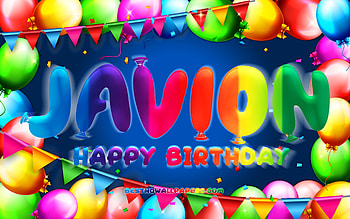 Happy Birtay Javion, , colorful balloon frame, Javion name, blue background, Javion Happy Birtay, Javion Birtay, popular american male names, Birtay concept, Javion HD wallpaper