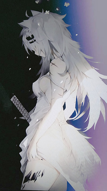 White samurai, anime girl, demon, anime HD phone wallpaper