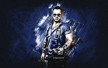 Viktor Vektor, Cyberpunk 2077, blue stone background, Cyberpunk 2077 Characters, Viktor Vektor Cyberpunk, Viktor Vektor character HD wallpaper