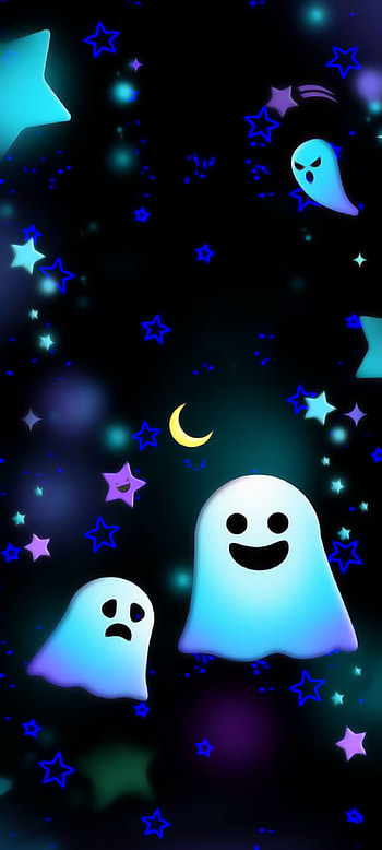 Cute Neon Ghosts, purple HD phone wallpaper