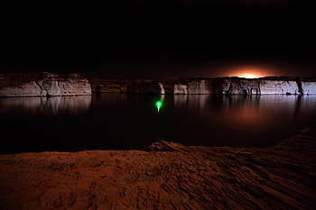 Night, Canyon, Lake, Reflection, Dark, Shine, Light HD wallpaper
