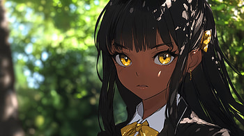 Stunning Ultra of a Black Anime Girl, Anime, black anime girl, portrait, nature, yellow eyes HD wallpaper