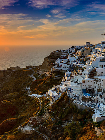 Santorini island , Aegean sea sunset HD phone wallpaper