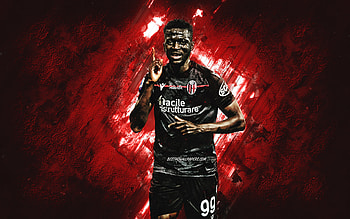 Musa Barrow, AC Milan, Gambian footballer, portrait, red stone background, grunge art, football, Italy HD wallpaper