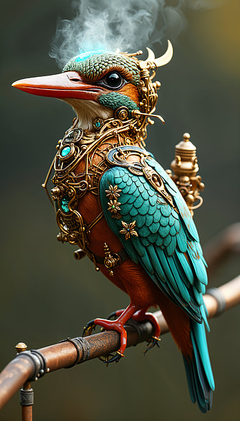 Majestic Kingfisher: A Stunning , bird, steampunk, jewelry, fantasy HD phone wallpaper