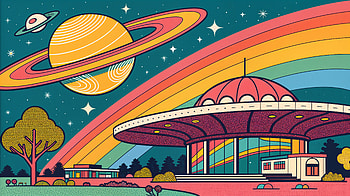 Retro Futuristic Fantasy: Ultra, Sci Fi, UFO, planet, rainbow, retro HD wallpaper