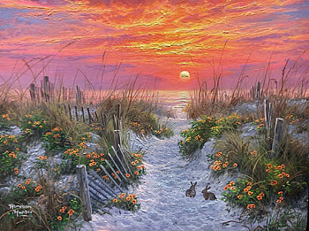 Carolina Sunrise, artwork, sea, painting, clouds, colors, sky, sun, beach HD wallpaper