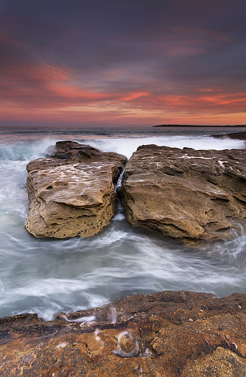 Nature, Sunset, Stones, Sea, Waves, Rocks, Surf HD phone wallpaper