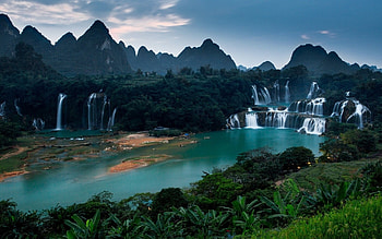 china river, vietnam, river, hills, waterfalls, jungle, forest, foliage HD wallpaper