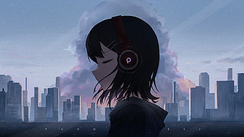 Music girl 2, cloud, sky, alone, beats, anime, head HD wallpaper