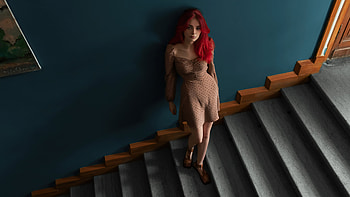 George Poison Red Head Stairs, red-head, girls, model, stairs HD wallpaper