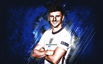 Mason Mount, England national football team, English footballer, midfielder, portrait, England, soccer, blue stone background HD wallpaper