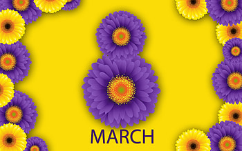 :), yellow, purple, day, 8, flower, card, women, march HD wallpaper
