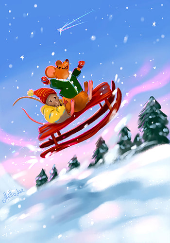 Winter, Art, Mice, Snow, Sledge, Sled HD phone wallpaper