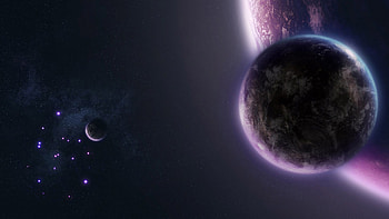 Violet Creation, galaxies, purple, planets, violet, space, 3D, stars HD wallpaper