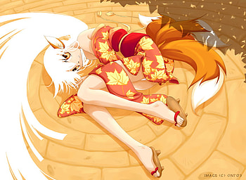 Kitsune Girl, sexy, orange eyes, kitsune, cute, girl, long hair, fox, tail, anime, white hair, ears HD wallpaper