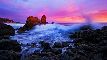 Corona del Mar, California, sunset, sea, clouds, colors, sky, rocks, usa HD wallpaper