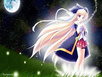 enchanting anime night, luminous, anime, glowing, moon, enchanted, girl, fireflies HD wallpaper