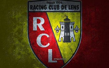 RC Lens, French football team, red yellow background, RC Lens logo, grunge art, Ligue 1, France, football, RC Lens emblem HD wallpaper