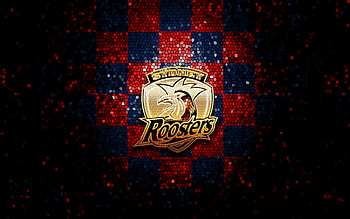 Sydney Roosters, glitter logo, NRL, red blue checkered background, rugby, australian rugby club, Sydney Roosters logo, mosaic art, National Rugby League HD wallpaper