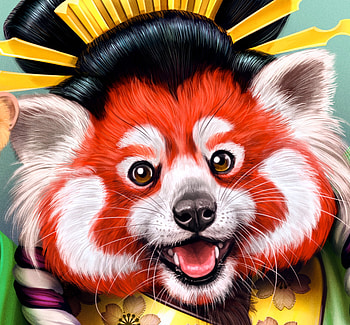 Kabuki (detail), fantasy, art, red panda, kabuki, face, diane ozdamar HD wallpaper