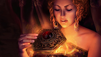 Casket magic, golden, shining, girl, art HD wallpaper