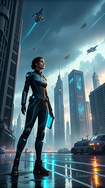 Bold Sister: Futuristic , futuristic, cyberpunk, woman warrior, cityscape HD phone wallpaper